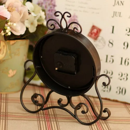 European pastoral style iron antique style desk clock bronze mute table clock study home decoration European pastoral style iron antique style desk clock bronze mute table clock study home decoration