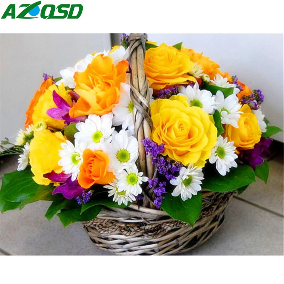 

AZQSD 5D Diamond Painting Flowers Basket Diamond Embroidery Sale Needlework Picture Of Rhinestones Diamond Mosaic Home Decor