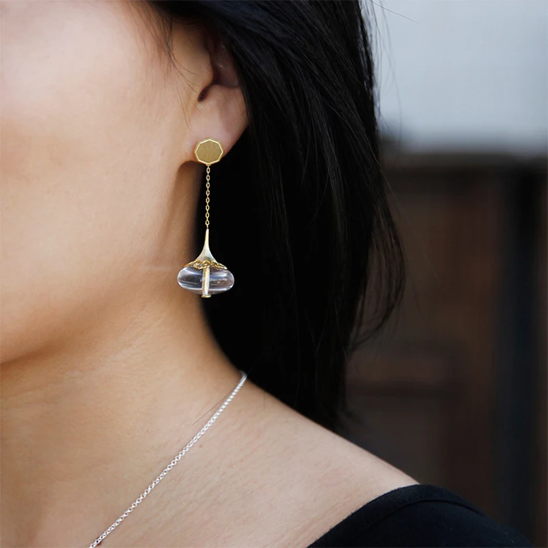 Lotus Fun Real 925 Sterling Silver Modern Chinese Style Handmade Designer Fine Jewelry Natural Crystal Drop Earrings for Women