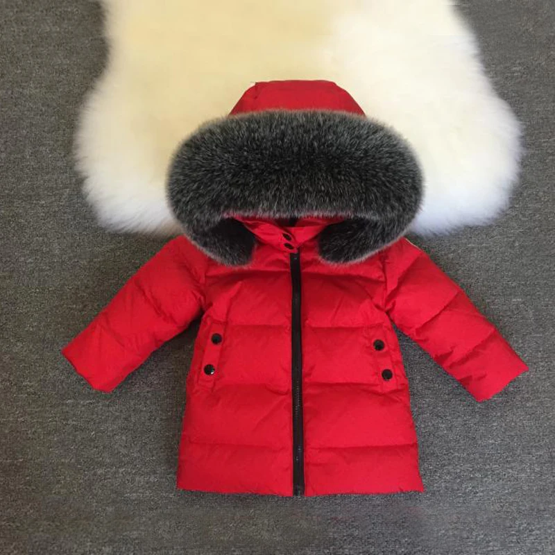 Winter Children's Down Jacket Real Ful Hooded Overalls for Children Warm Boys Coats Windproof Girls Outerwear Clothes - Цвет: Red Fox