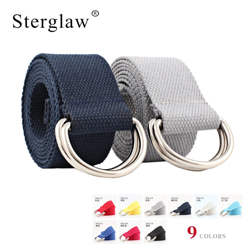 

130cm Fashion Neutral Nylon Canvas Belt for female jeans 2019 New D Ring Double Buckle Student belts for Man's wide belt N221