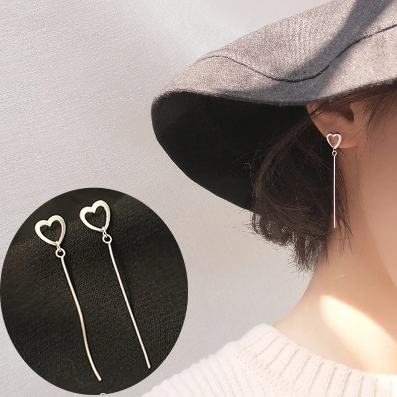 

Long Chain Hollow Heart Dangle Earrings 925 Sterling Silver Tassel Chain Simple and Dainty Women Girls Earring Jewelry Gifts