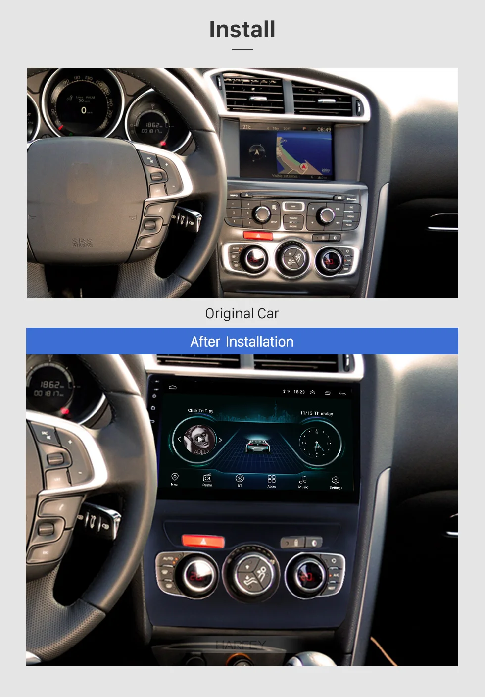 Harfey автомобильный мультимедийный плеер 10," Android 8,1 gps навигация Bluetooth Радио для 2013- Citroen C4 SWC поддержка DVR wifi