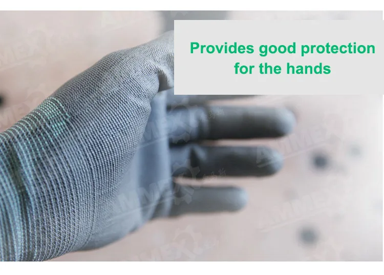 AMMEX PU300G 12 пар рабочих перчаток пальмовое покрытие ПУ защитные нейлоновые плотные перчатки дышащие серые защитные Нескользящие чистящие
