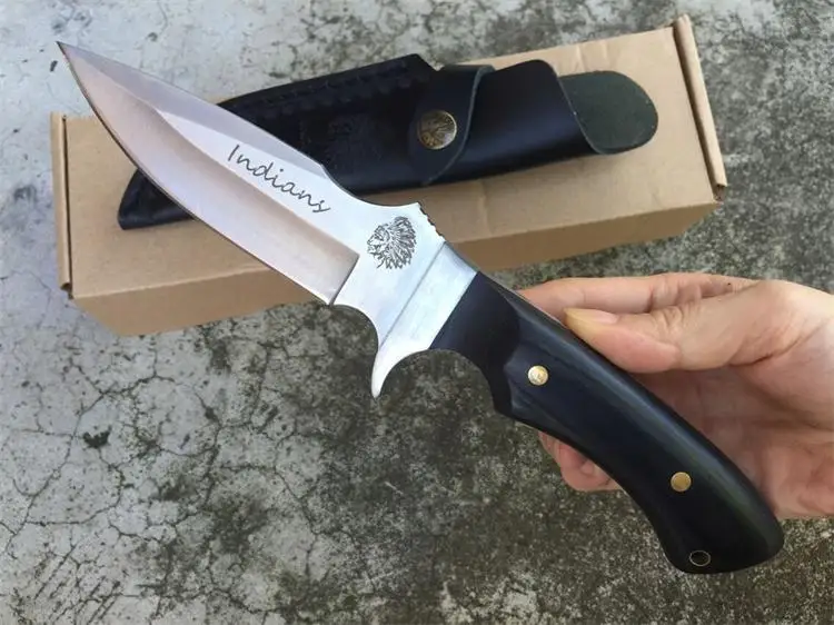 Охотничий фиксированный нож, 7Cr17Mov лезвие Ebony Ручка Кемпинг нож выживания, Открытый тактический нож