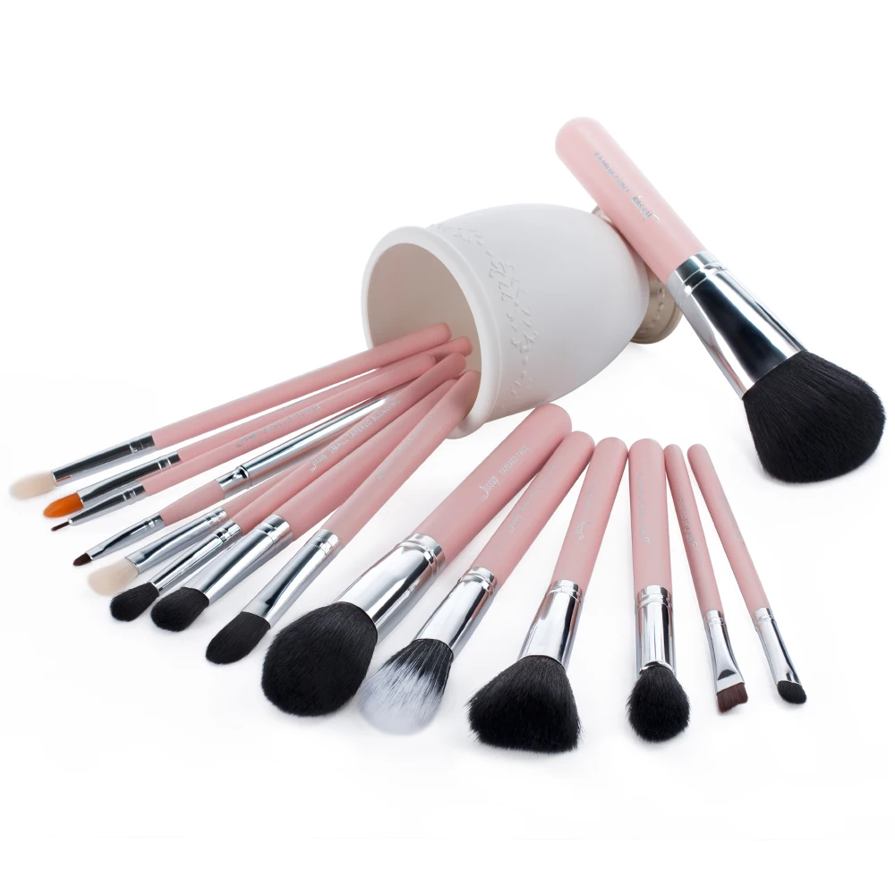 Kaufen Jessup Pro 15 stücke Make Up Pinsel pinsel set Powder Foundation Lidschatten Eyeliner Lip Pinsel Werkzeug Rosa Silber make up schönheit werkzeuge