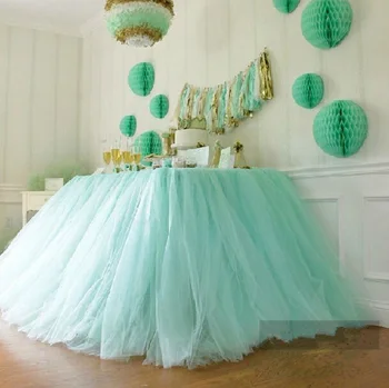 

Custom Handmade Birthday Banquet Table Skirts For Parties Party Decoration Organza Pink Wedding Tulle Tutu Table Skirt 91x80cm