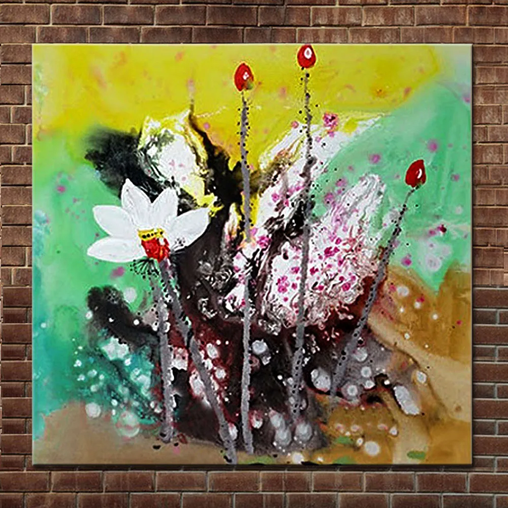 

Hand Painted Canvas Abstract Acrylic loutes Oil Painting Abstract Loutes Flower Landscape Wall Picture Painting Home Wall Decor