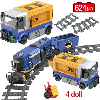 

624 Pcs Creatored Transit Freight Train Figures Model Building Blocks Bricks Set City Series Train Toys for Kids