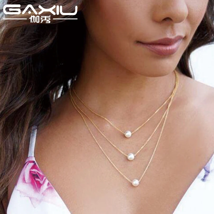 

Simulated Pearl Three Layered Necklace For Women Gold Color Pendant Necklace Female Fashion Wedding Party Jewelry Collier Femme