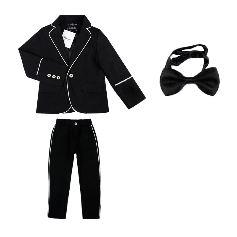 Детский деловой костюм для мальчиков; комплекты для свадьбы; костюм; детский Блейзер; брюки; комплект одежды из 2 предметов; вечерние костюмы для мальчиков - Цвет: black 2pcs