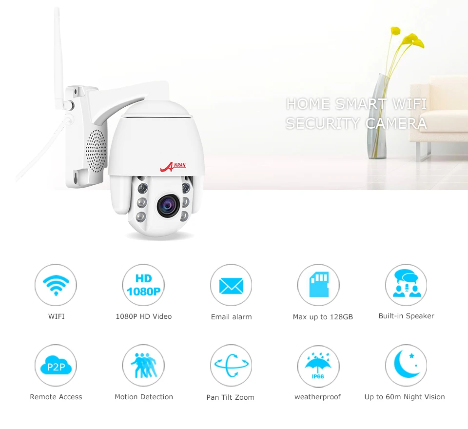 ANRAN 1080P HD PTZ Сетевая камера Wifi домашняя камера видеонаблюдения CCTV 2MP 2,8-12 мм зум беспроводная камера IP поддержка Onvif