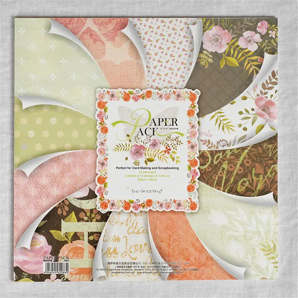 

24 Sheets DIY Vintage Paper Packaging Scrapbooking Card Background Paper 12 Inch Colorful Base Paper Collection Random Style