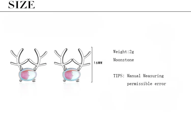 Anenjery милые серьги из искусственного лунного камня с лосем для женщин 925 пробы серебряные серьги S-E731