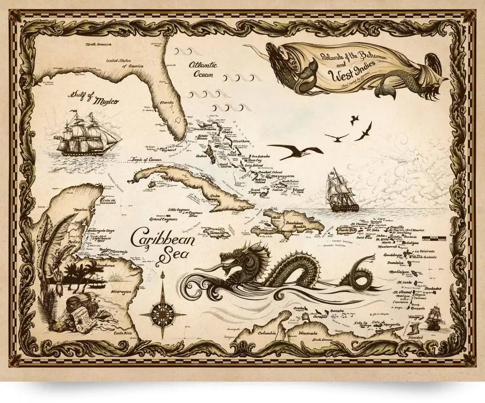 Aliexpress.com : Buy Map of Caribbean Sea Pirate Adventure Classic