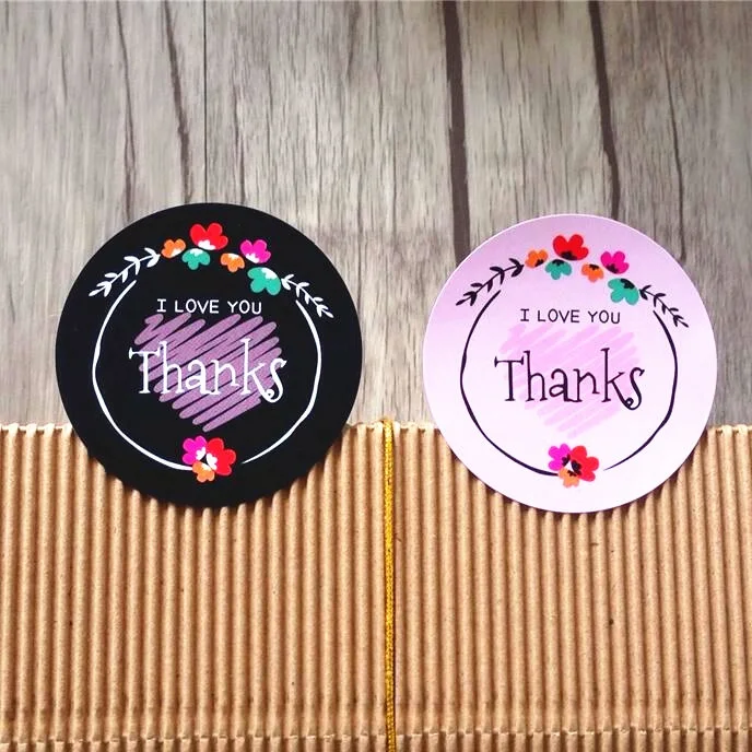 

80pcs/lot Round Thanks I LOVE YOU sealing label Funny DIY Adhesive Kraft Sticker Gift Stickers