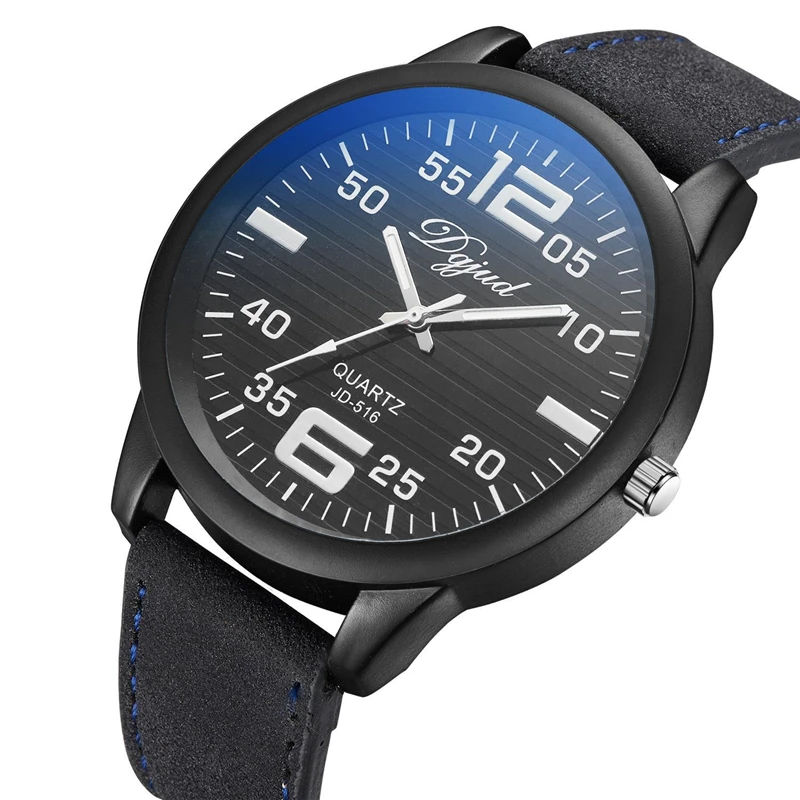 

Men Watches 50mm Big Dial Brand DGJUD Scrub Fashion Design High Quality Clock Leather Watch Band Quartz Office Worker Wristwatch