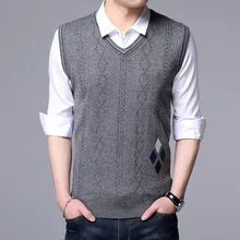 Осенне-зимняя модная брендовая одежда мужской шерстяной свитер без рукавов мужской v-образный вырез тонкий прилегающий вязаный жилет мужские кашемировые пуловеры