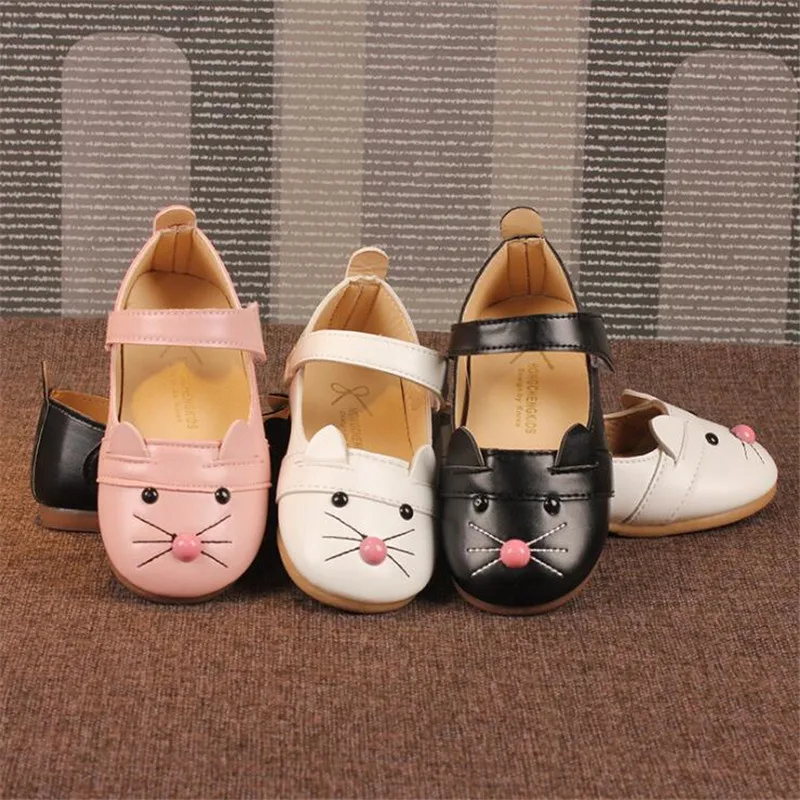 

Spring summer baby girls Pu shoes Girls Shoes Flat Princess Shoes cute mouse 21-25 pink black white 2designs TX06