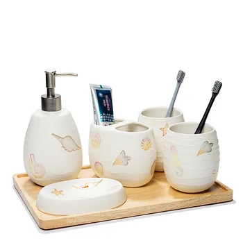 

Ocean Creative European Mouth Cup Five-piece Bathroom Set Kit Ceramic Tooth Brush Holder Bathroom Wash Set LO728427