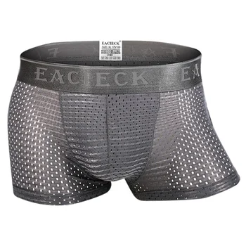 

Men Breathable Underwear Solid Ice Silk Cool Underpant U Convex Design Underwear Mesh Sexy Boxer Trunks Low Waist Sport