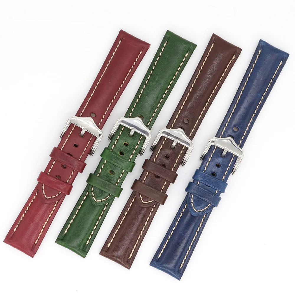 

18 20 22mm Genuine Watchband Wristband Strap Drop Shipping Exchange Top Cowhide Leather Band With Silver Pin Buckle