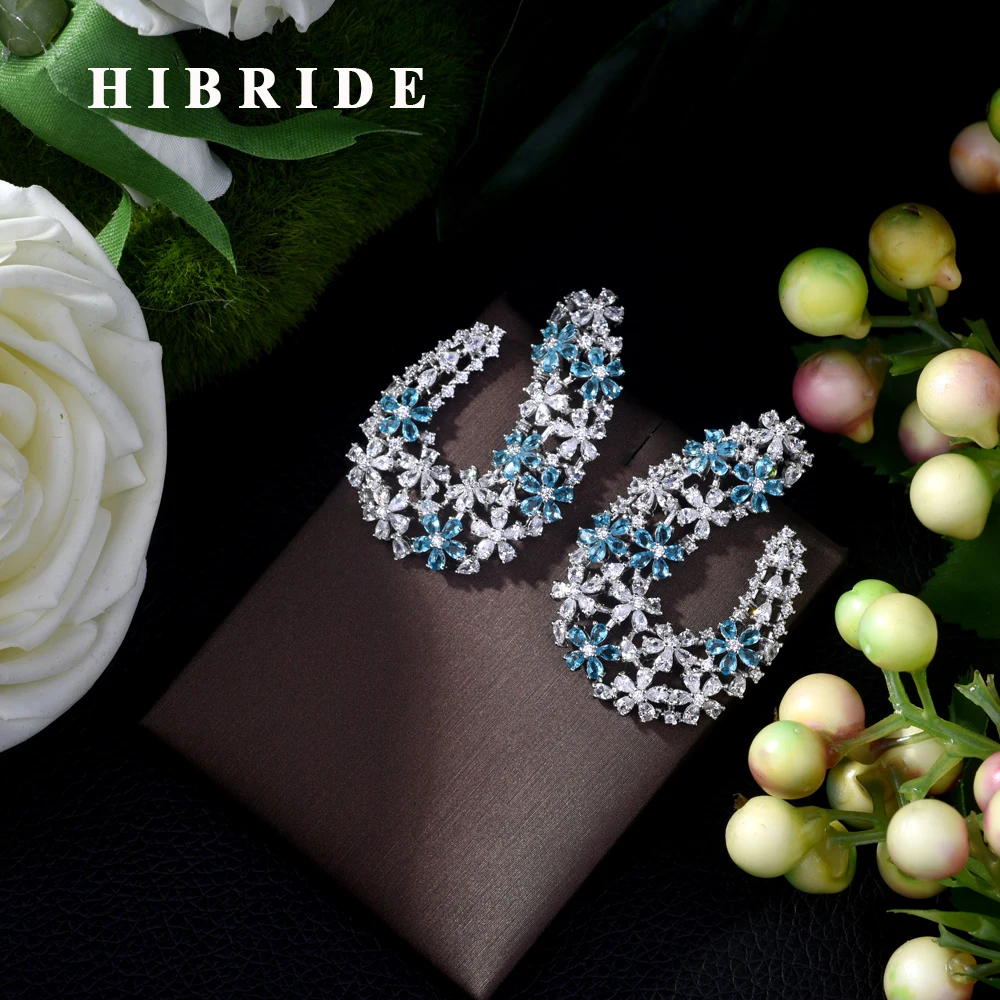 

HIBRIDE Bohemia Style Bridal Weeding Stud Earring Engagement Fashion Multicolor Cubic Zirconia Festival Gift Bijoux Femme E-433