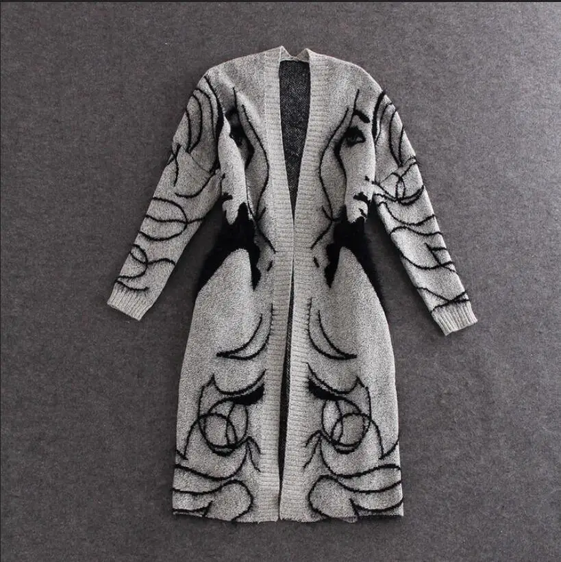 

2019 new women's Knitted coat loose long sweaters fashion cardigan sweater coat Ladies outwear printing soft autumn overcoats