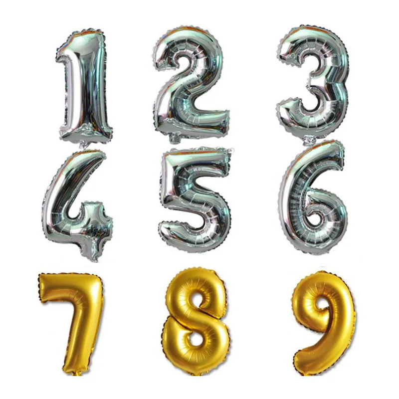 

KAMMIZAD Number Balloons 16inch 10pcs/lot Figure Aluminium Foil Air-Filled Home Birthday Party Decoration Balloons Supplies