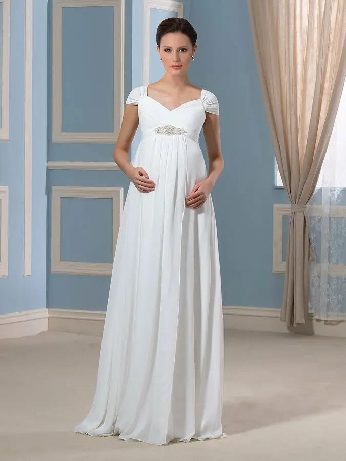 Cap Sleeve Beading Empire Waist Maternity Floor Length Wedding Dress 2019 | Свадьбы и торжества