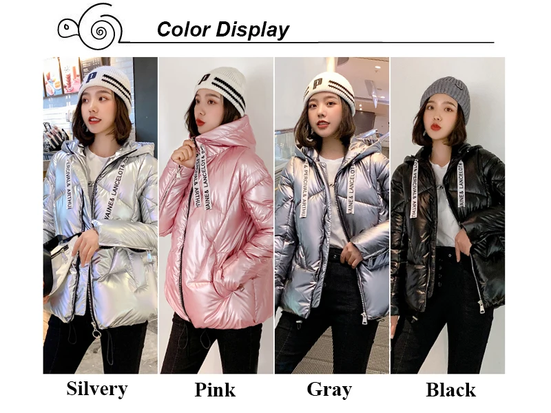 New Design Women Fashion Winter Jacket Hooded Shining Fabric Female Short Coat Outwear parka Mujer Invierno