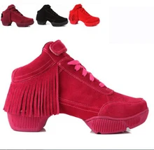 New 2017 Leather Dance Shoes Women Jazz Hip Hop Salsa Sneakers For Woman Girls Female Black Red Square Line Dance Shoes