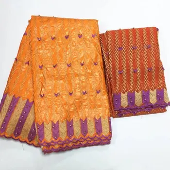 

2019 Orange Purple Gold Bazin Riche Lace Fabric Embroidered Design Beads African Bazin Riche Getzner Fabric For Wedding Dress