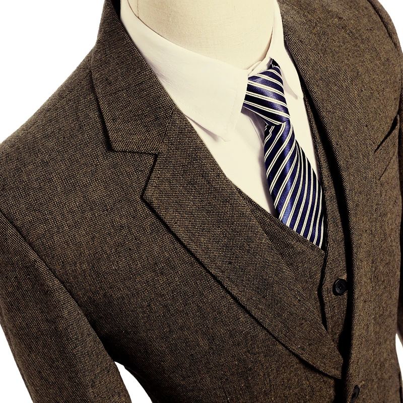 2018 Brand New Design Brown Tweed Suit Men Tuxedo Style Blazer Slim Fit 3 Piece Wedding Suit Terno Masculino jacket+Pant+Vest