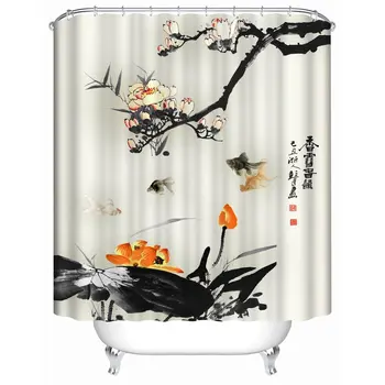 

Orange and Black Shower Curtain Decor Kin By Nicola, Water Resistant Bathroom Zen Garden Theme Decor View for Magical
