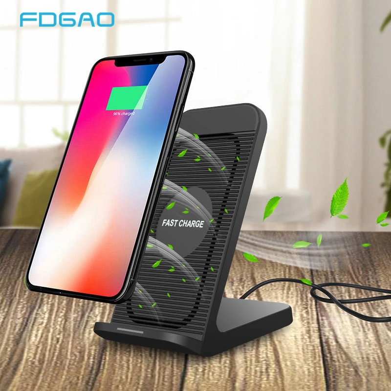 FDGAO быстрое Qi Беспроводное зарядное устройство Quick Charge 3,0 USB 10 Вт Быстрая зарядка подставка с охлаждающим вентилятором для iPhone XR XS X 8 samsung S10 S9