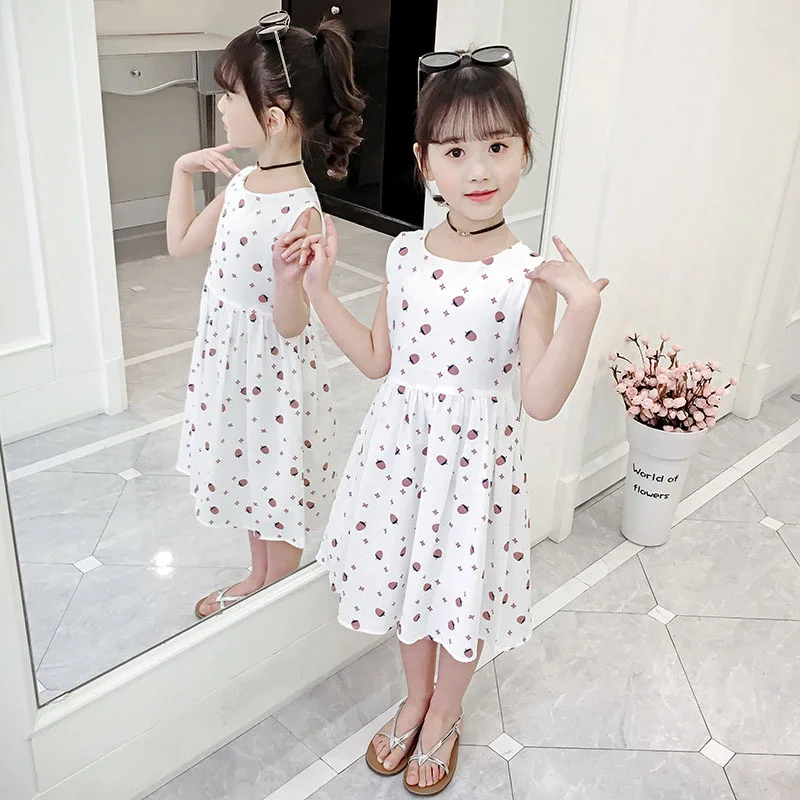 Платье для девочек летние хлопковые детские платья для девочек, без рукавов, с принтом, для вечеринки, дня рождения, для детей 4, 6, 8, 10, 12, 13 лет