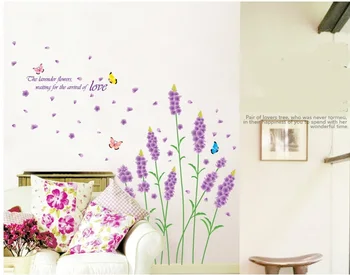 

Beautiful Purple Stem Lavender Flowers with Butterflies Love Wall Decals Art Wall Sticker Murals Home Decoration