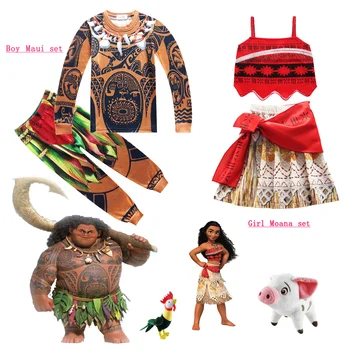 

Boy Maui Tattoo T Shirt/Pants for Kids Moana Princess Cosplay ostume Children Halloween Costume for Girls Party set vaiana