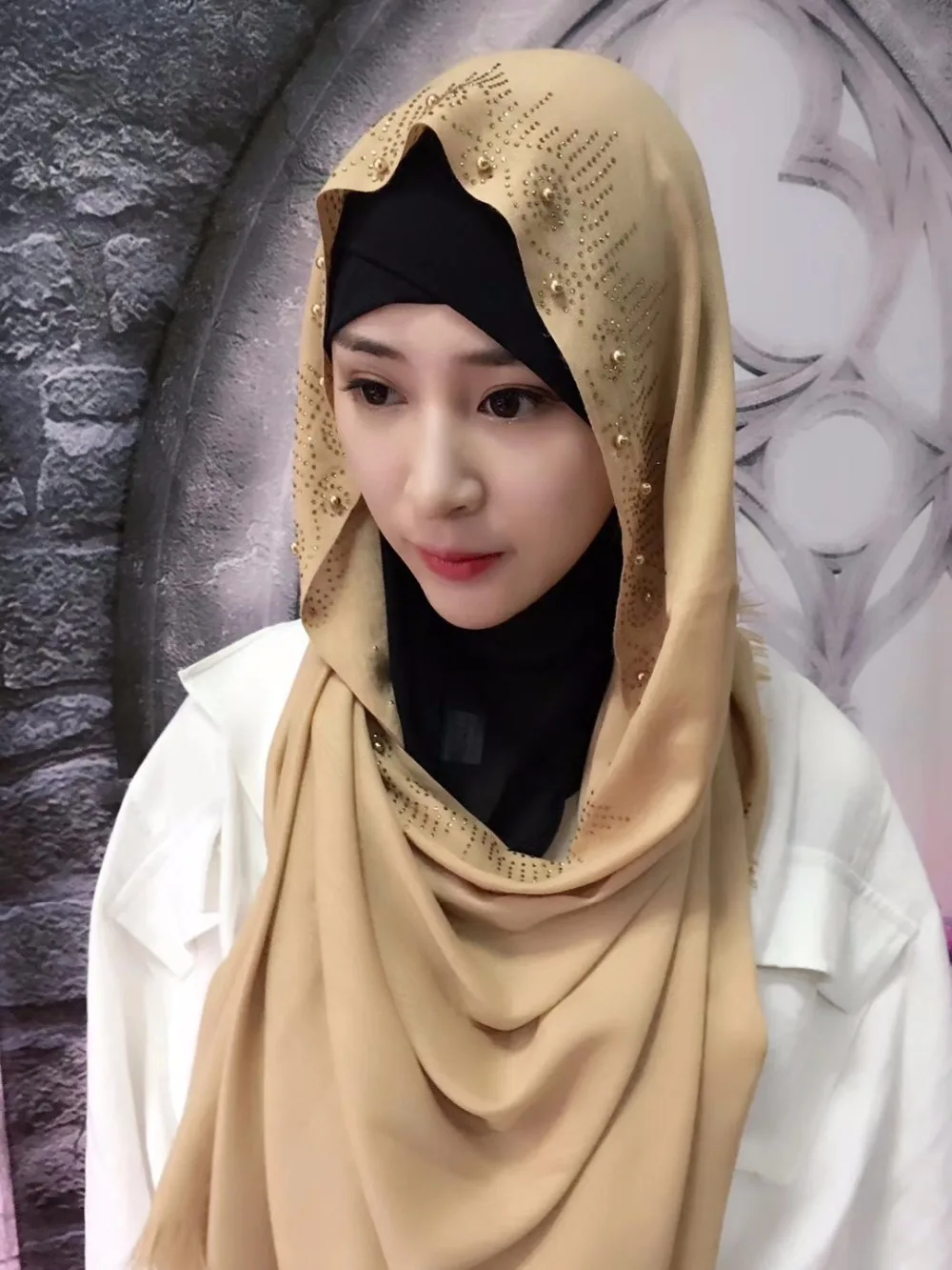 H1195 big size rhinestones muslim long scarf,cotton hijab