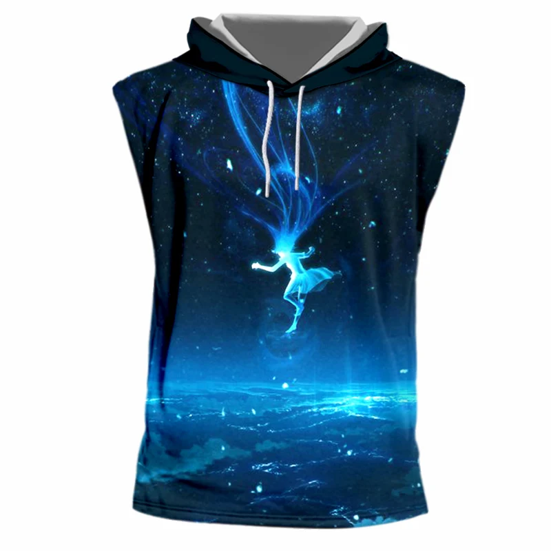 hoodie tank top 03 Мужские мускулы без рукавов, для тренажерного зала жилет с капюшоном крутая 3D галактика космическая печать Толстовка Топ унисекс Летняя Повседневная рабочая одежда для фитнеса - Цвет: hoodie tank top 03