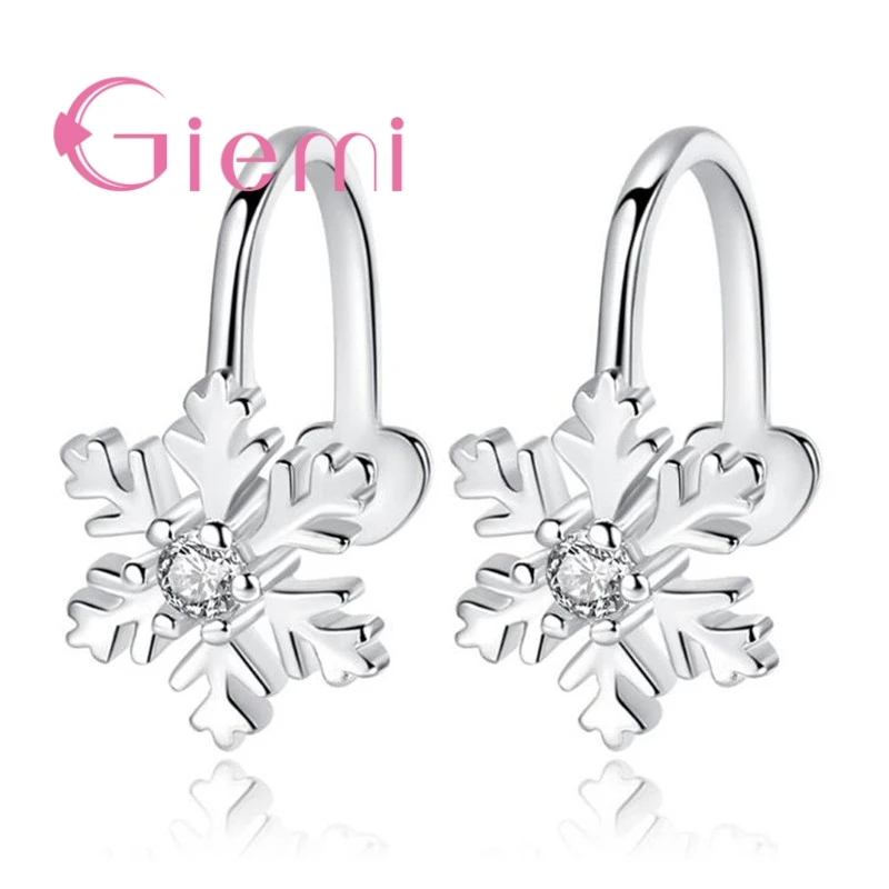 

Popular Pure 925 Sterling Silver Snow Shape Super Shining Cubic Zirconia Flowers Clip Earrings Crystal Jewelry For Women