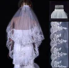 2016 Accesorios de Boda Nupcial del Velo de Dos Capas de Marfil Blanco Nupcial Peine Accesorios Paillette Boda del Borde del Velo de Marfil Velos Cortos