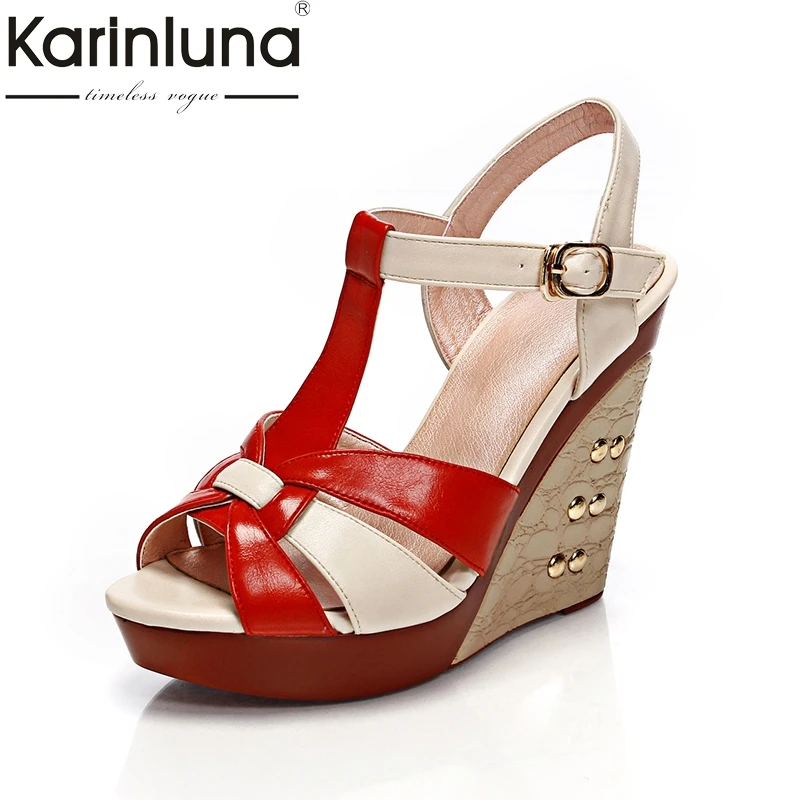 KARINLUNA 2018 best quality brand design shoes women fashion trendy wedge high heels summer sandals woman
