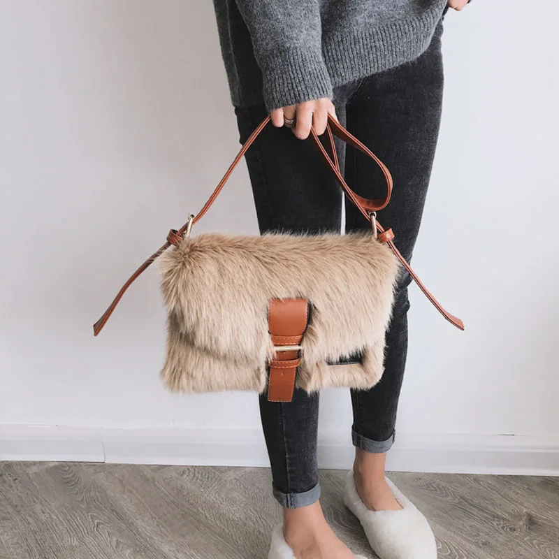 

2018 Winter Crossbodybag Women Bag Luxury Women Handbags Purse Designer Brand Ladies Faux Fur Shoulder Messenger Bags