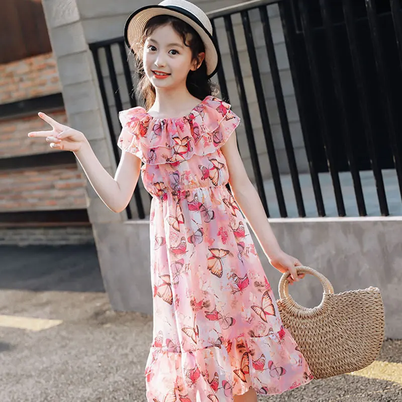 

Girls Dress Fashion Long Summer Fashion Chiffon Dress Princess 12-year-old 12 summer dresses 11 Beach 10 fashion children's