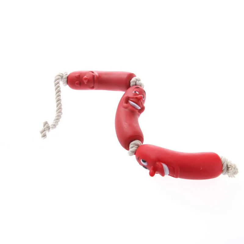 Pet Dog Chew Red Toys Vinyl Sausage with Cotton Ropein Dog Toys from
