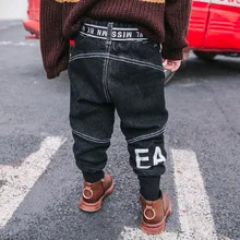 autumn and winter clothing boys plus velvet thick jeans children's trousers warm casual pants boys letter pattern jeans