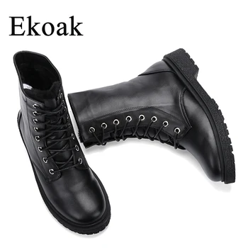 

Ekoak New Classic Autumn Winter Warm Fur Boots Fashion Ankle Boots for Women Ladies Shoes Woman Leather Motorcycle Boots