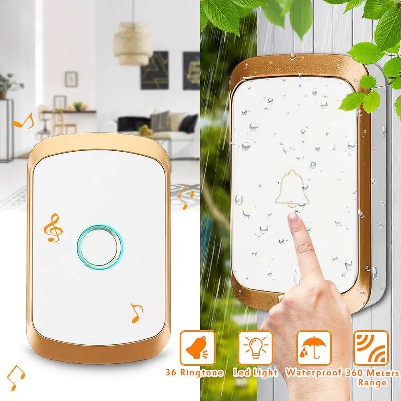 

Wireless Doorbell 350M Remote CALL Waterproof Smart Door Bell 110V 220V EU/UK/US Plug Music Doorbell
